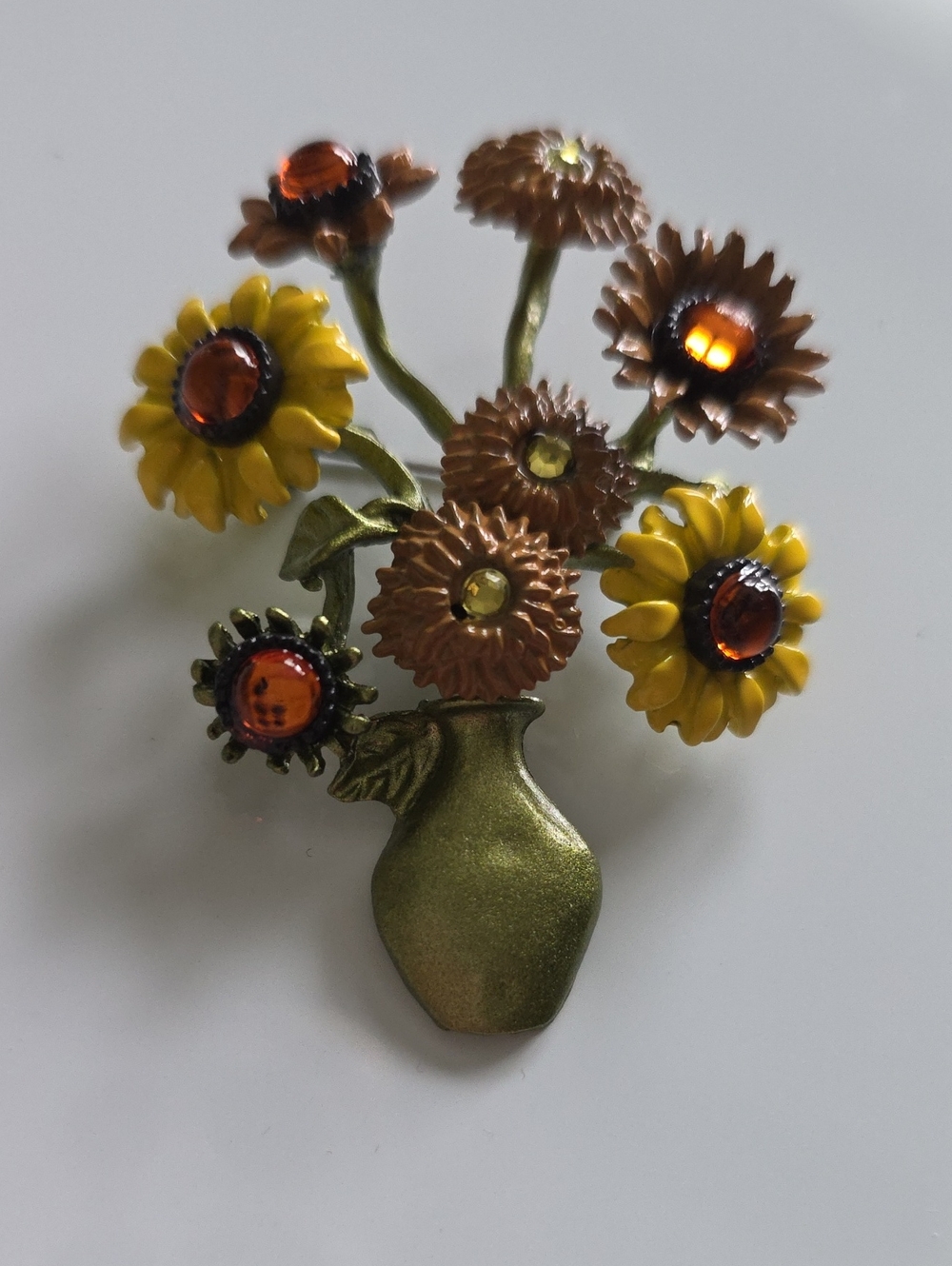SUNFlower Bouquet Vase BROOCH Whimsy and Beauty